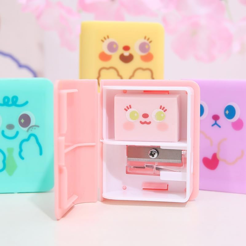 Katartizo 4Pcs Cute Dual Purpose Book Pencil Sharpener Eraser, Cute Cartoon Student Eraser Pencil Sharpener - Image 4